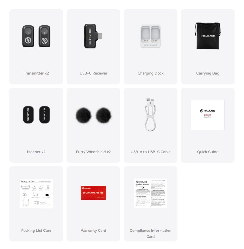 Hollyland-Lark-A1-Mini-Duo-Wireless-Microphone-Package-Contents-1